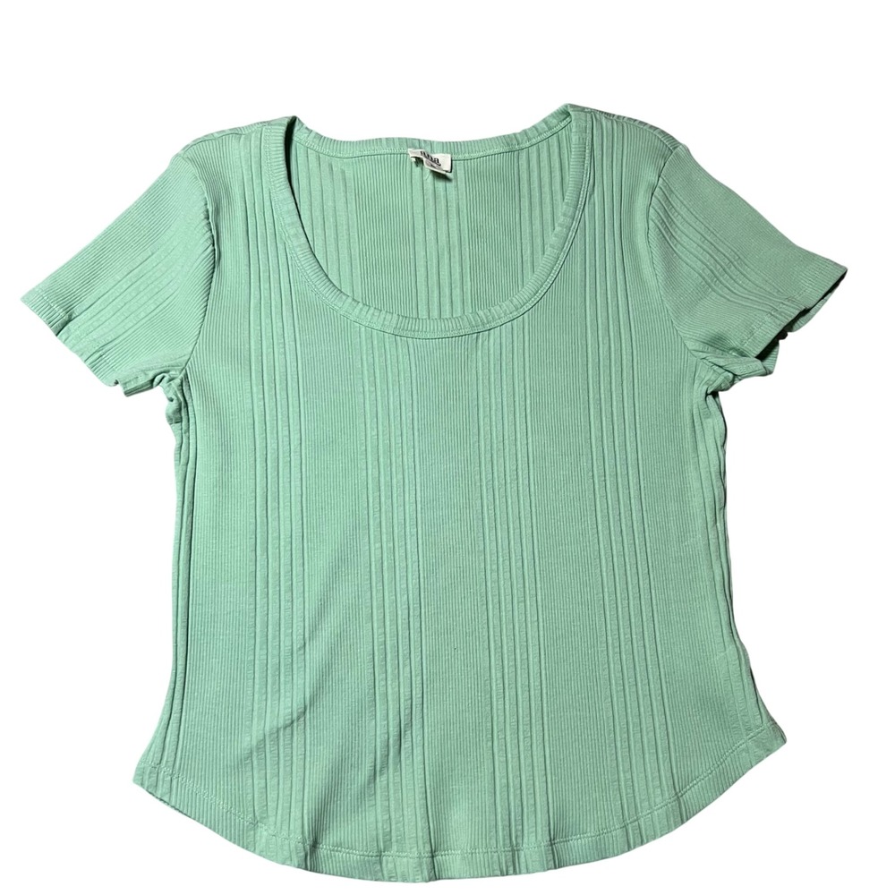 ana A New Approach Ribbed Scoop Neck Short Sleeve Top Grayed Jade XXL